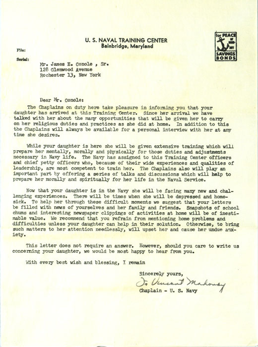 Letter, Father Vincent Mahoney to Mr. Conole