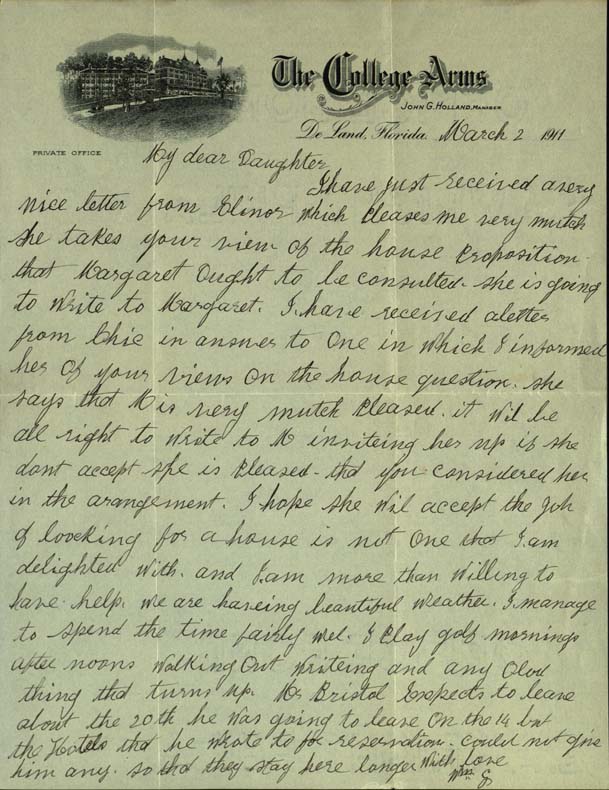 Letter, William Gleason to Kate Gleason