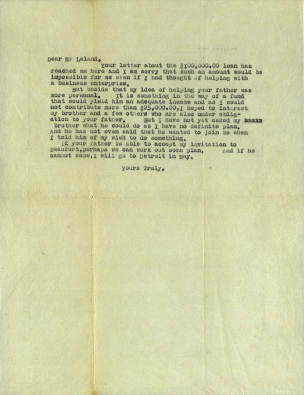 Letter, Kate Gleason to Wilfred Leland