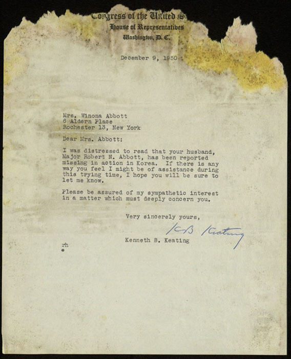 Letter, Kenneth Keating to Winona Abbott