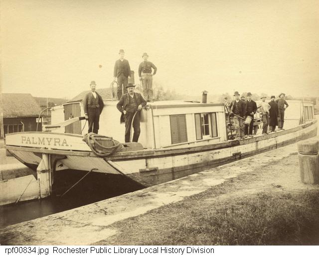 Photograph, men on Erie Canal boat