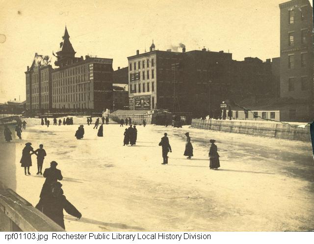 Photograph, ice skating on the Erie Canal