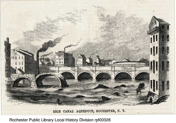 Engraving, second Erie Canal aqueduct, Rochester, NY